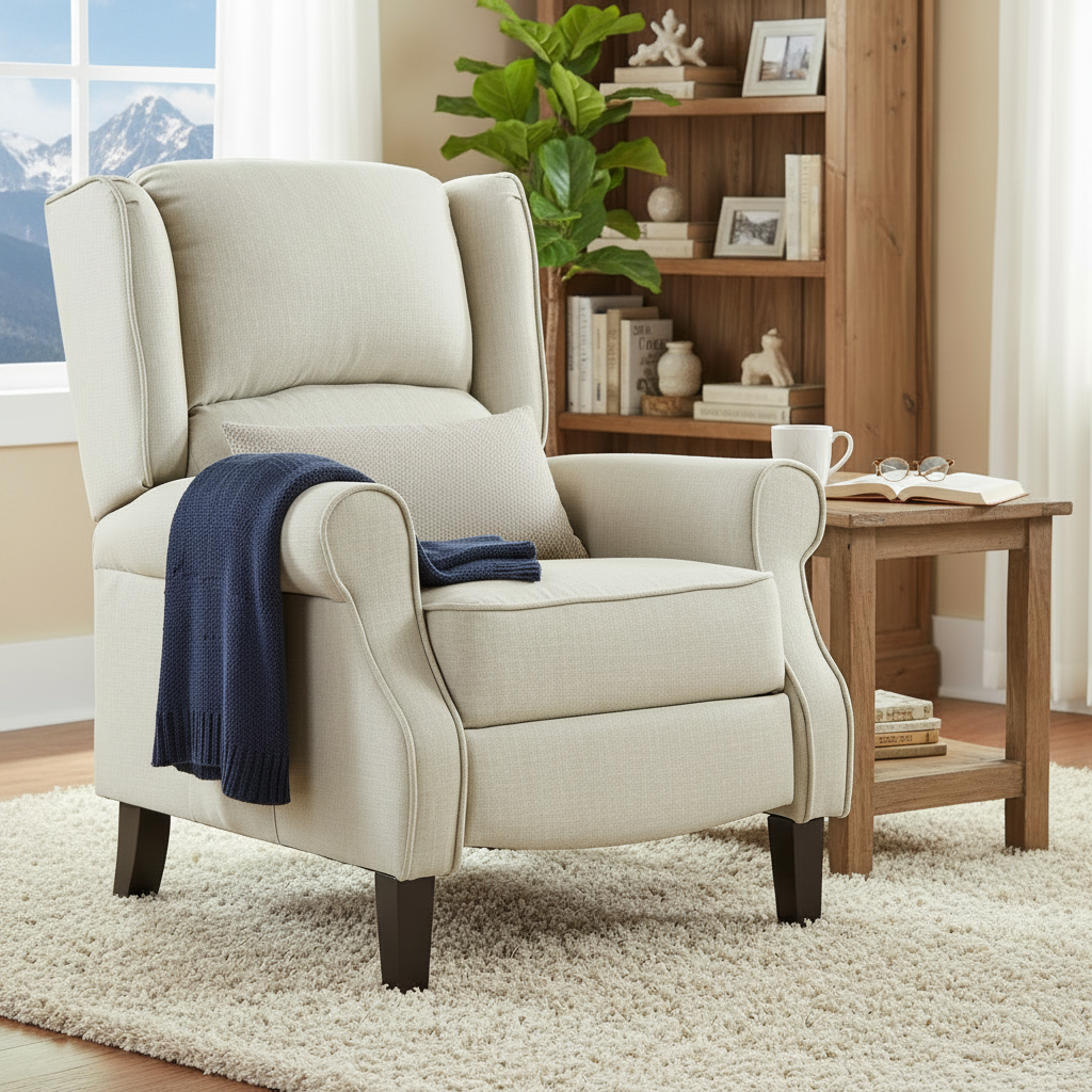 Fauteuil inclinable à oreilles en lin blanc avec massage vibrant, chauffage et repose-pieds