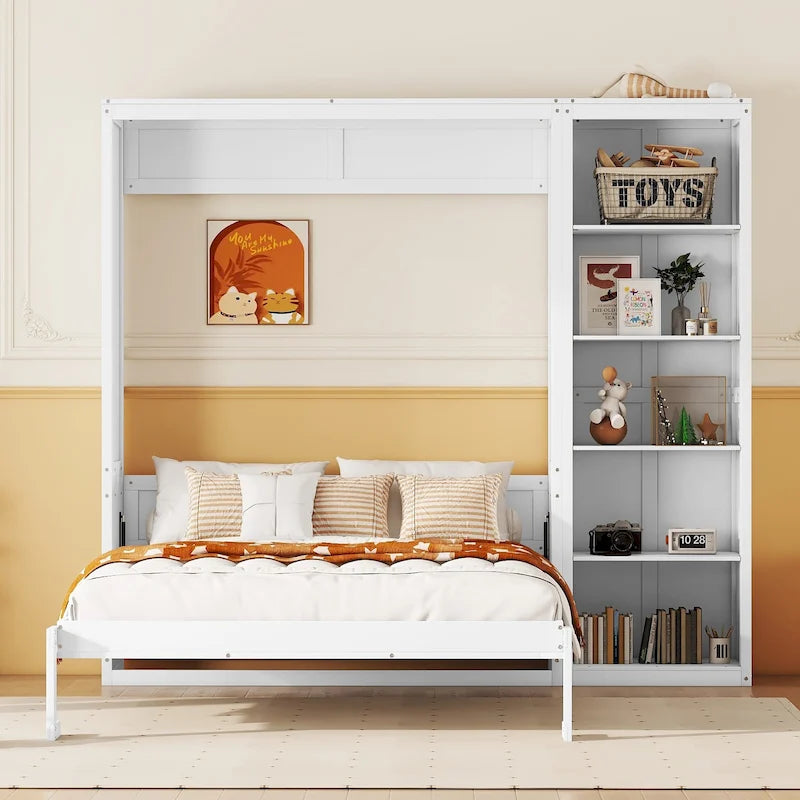 Lit escamotable mural pleine grandeur avec étagères