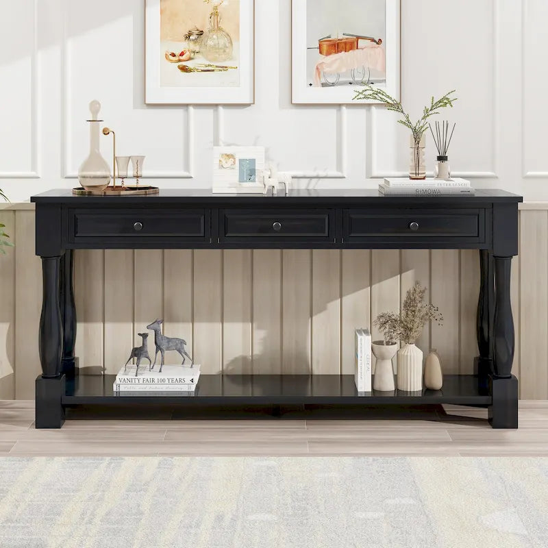 Console méditerranéenne avec 3 tiroirs de rangement et étagère inférieure ouverte pour entrée de maison et hôtel