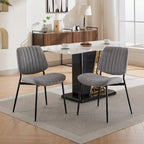 Lot de 2 chaises de salle à manger en lin avec pieds en métal, dossier incurvé, chaise d'appoint pour salon/salle à manger