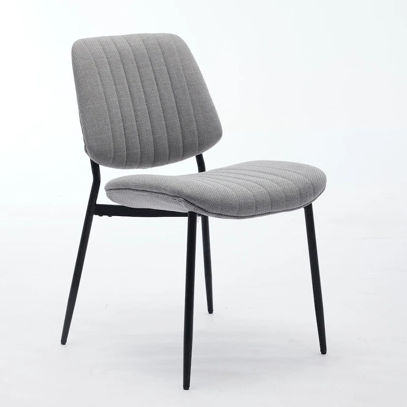 Lot de 2 chaises de salle à manger en lin avec pieds en métal, dossier incurvé, chaise d'appoint pour salon/salle à manger