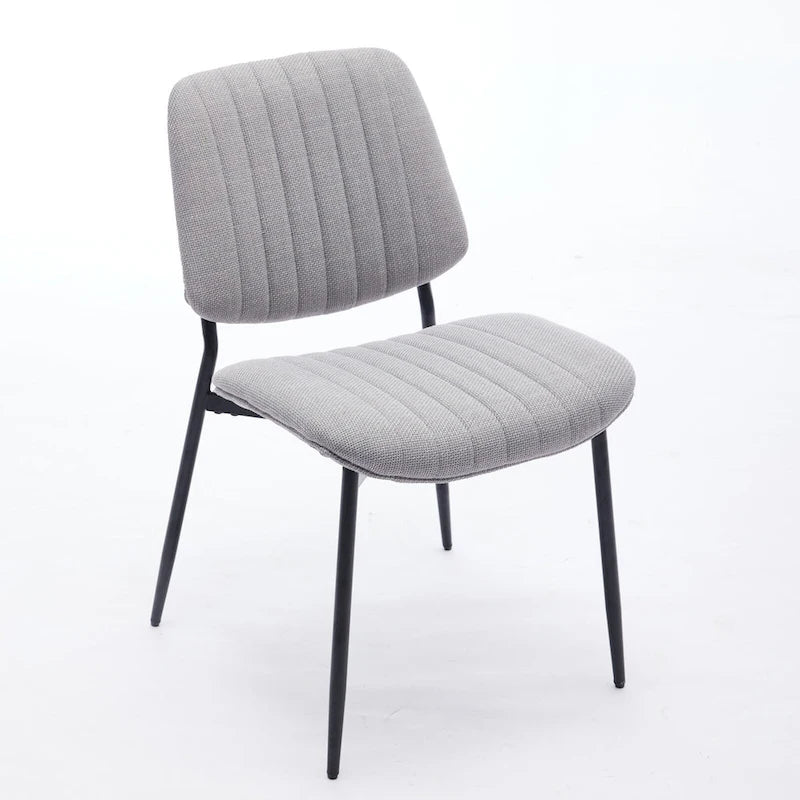 Lot de 2 chaises de salle à manger en lin avec pieds en métal, dossier incurvé, chaise d'appoint pour salon/salle à manger