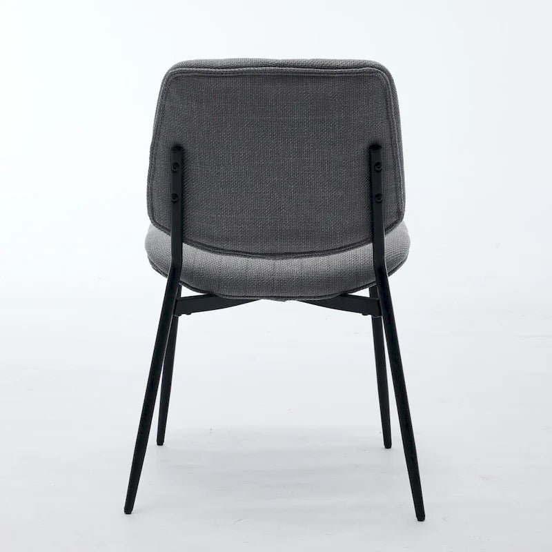 Lot de 2 chaises de salle à manger en lin avec pieds en métal, dossier incurvé, chaise d'appoint pour salon/salle à manger