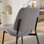 Lot de 2 chaises de salle à manger en lin avec pieds en métal, dossier incurvé, chaise d'appoint pour salon/salle à manger