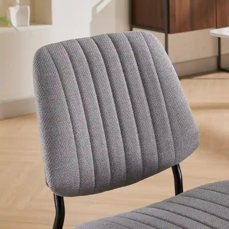 Lot de 2 chaises de salle à manger en lin avec pieds en métal, dossier incurvé, chaise d'appoint pour salon/salle à manger