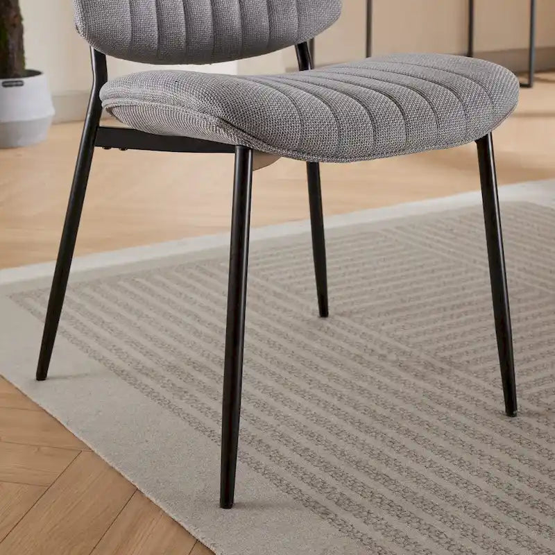 Lot de 2 chaises de salle à manger en lin avec pieds en métal, dossier incurvé, chaise d'appoint pour salon/salle à manger