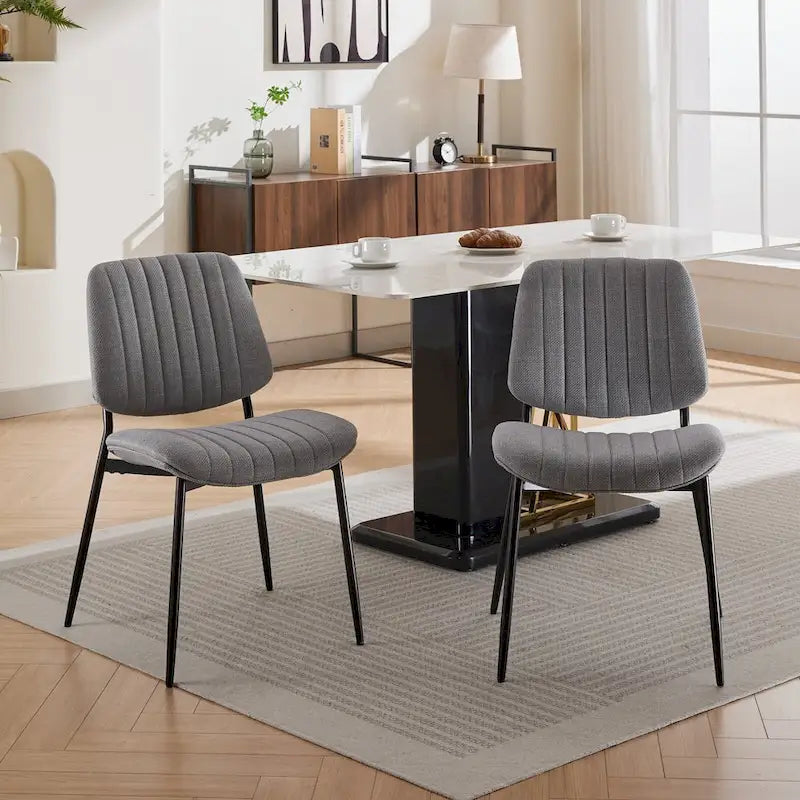 Lot de 2 chaises de salle à manger en lin avec pieds en métal, dossier incurvé, chaise d'appoint pour salon/salle à manger