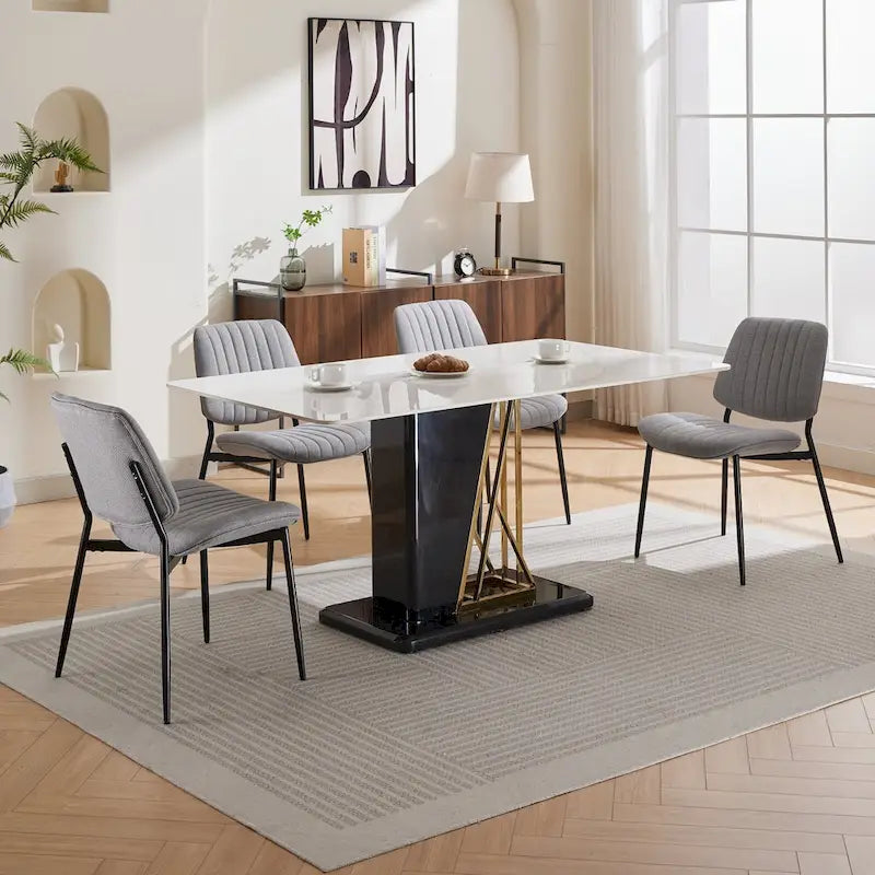 Lot de 2 chaises de salle à manger en lin avec pieds en métal, dossier incurvé, chaise d'appoint pour salon/salle à manger