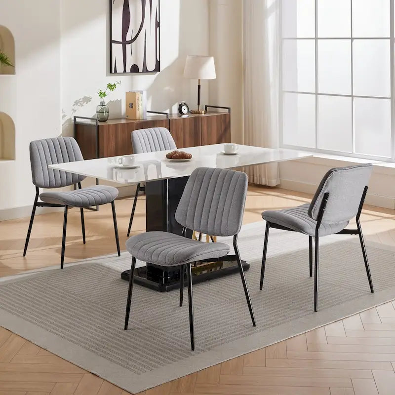 Lot de 2 chaises de salle à manger en lin avec pieds en métal, dossier incurvé, chaise d'appoint pour salon/salle à manger