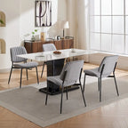 Lot de 2 chaises de salle à manger en lin avec pieds en métal, dossier incurvé, chaise d'appoint pour salon/salle à manger