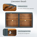 Grand buffet à 4 portes avec rangements, portes vitrées, étagères réglables et design arqué pour cuisine, salle à manger