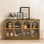 Grand buffet à 4 portes avec rangements, portes vitrées, étagères réglables et design arqué pour cuisine, salle à manger