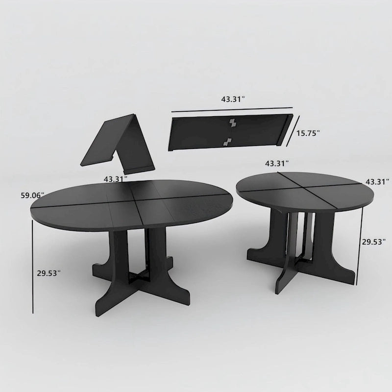 Table à manger ronde moderne avec plateau extensible et piètement en X pour les dîners de famille, les petits espaces et les aménagements multi-scènes