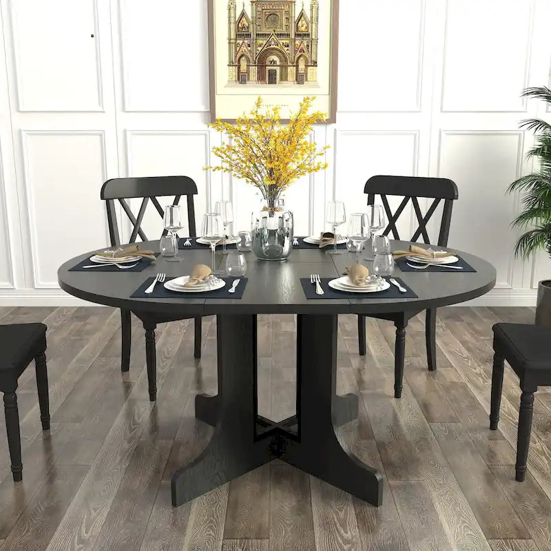 Table à manger ronde moderne avec plateau extensible et piètement en X pour les dîners de famille, les petits espaces et les aménagements multi-scènes