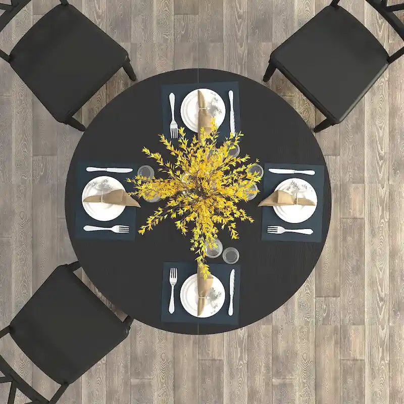 Table à manger ronde moderne avec plateau extensible et piètement en X pour les dîners de famille, les petits espaces et les aménagements multi-scènes