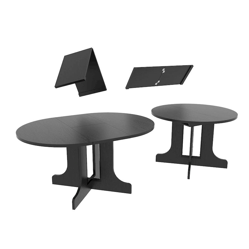 Table à manger ronde moderne avec plateau extensible et piètement en X pour les dîners de famille, les petits espaces et les aménagements multi-scènes