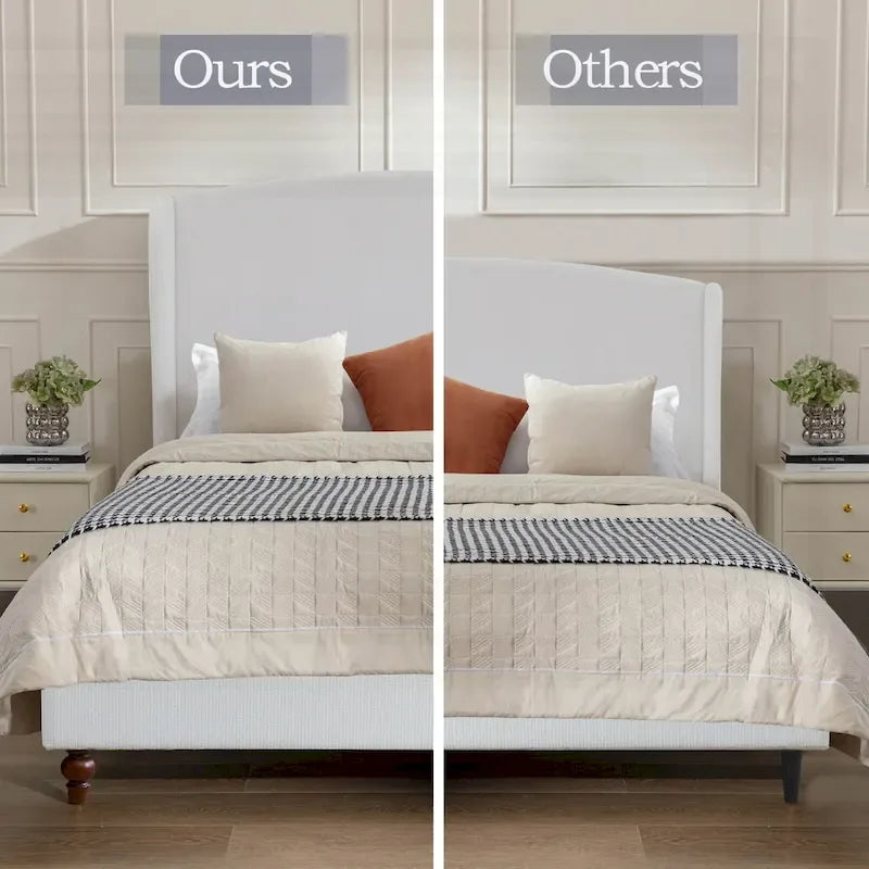 Lit King size rembourré et minimaliste avec dossier haut pour un sommeil de rêve et une chambre élégante