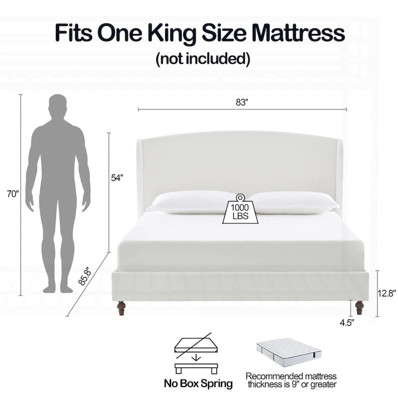 Lit King size rembourré et minimaliste avec dossier haut pour un sommeil de rêve et une chambre élégante