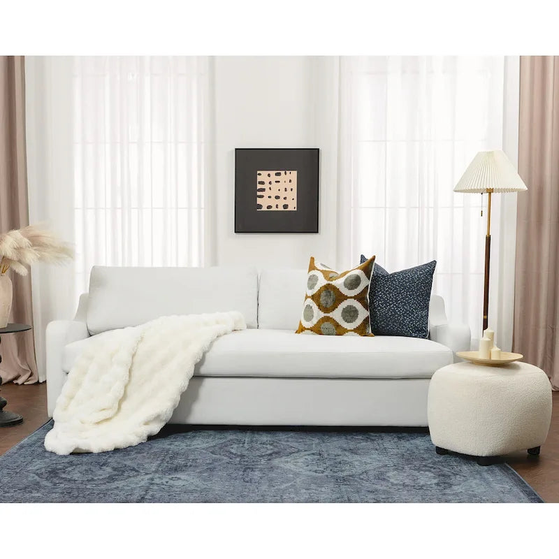   3-Seater Linen Upholstered Deep Seat Sofa with Flippable Cushions, 90W
