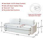 Canapé 3 places en lin à assise profonde avec coussins réversibles, 90L