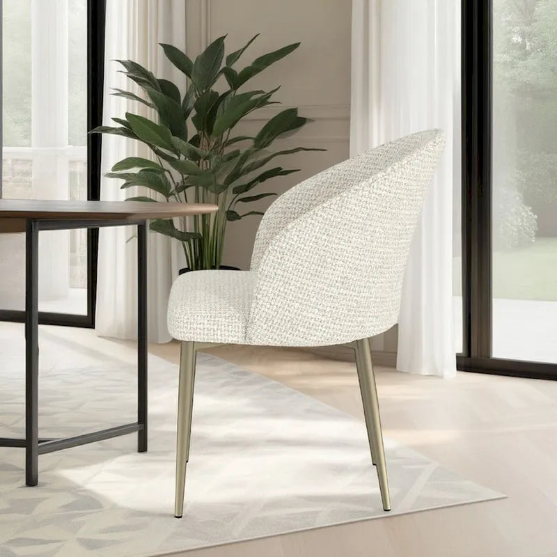   Dining Side Chair Set of 2, Padded Curved Back Contemporary White