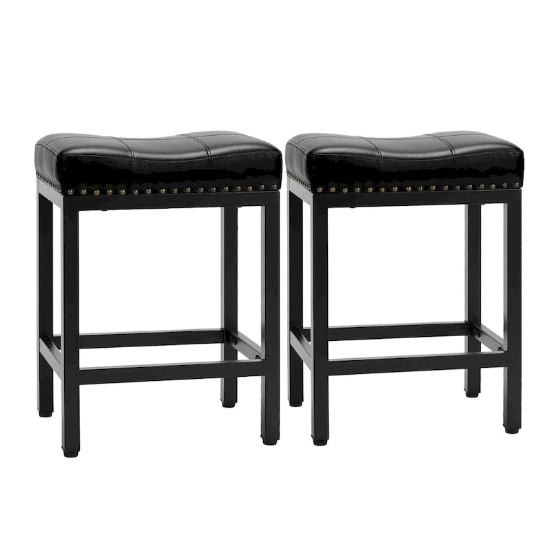 Tabourets de bar rembourrés en cuir PU épais de 24 po de hauteur, lot de 2, chaises de cuisine avec base en métal