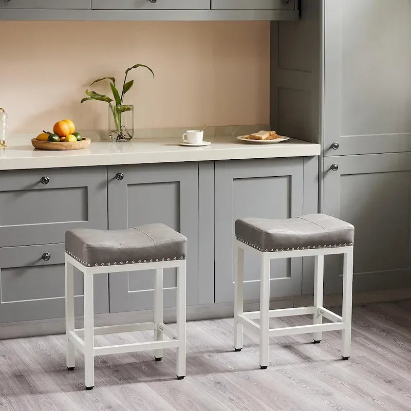 Tabourets de bar rembourrés en cuir PU épais de 24 po de hauteur, lot de 2, chaises de cuisine avec base en métal