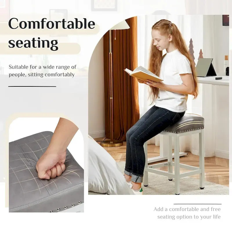 Tabourets de bar rembourrés en cuir PU épais de 24 po de hauteur, lot de 2, chaises de cuisine avec base en métal