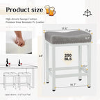 Tabourets de bar rembourrés en cuir PU épais de 24 po de hauteur, lot de 2, chaises de cuisine avec base en métal