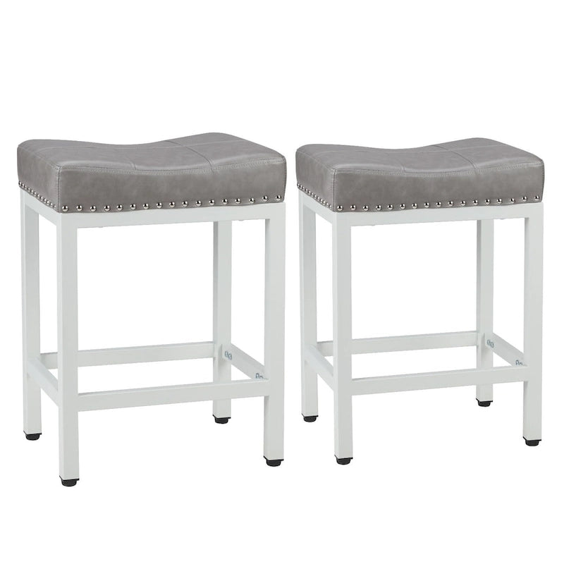 Tabourets de bar rembourrés en cuir PU épais de 24 po de hauteur, lot de 2, chaises de cuisine avec base en métal