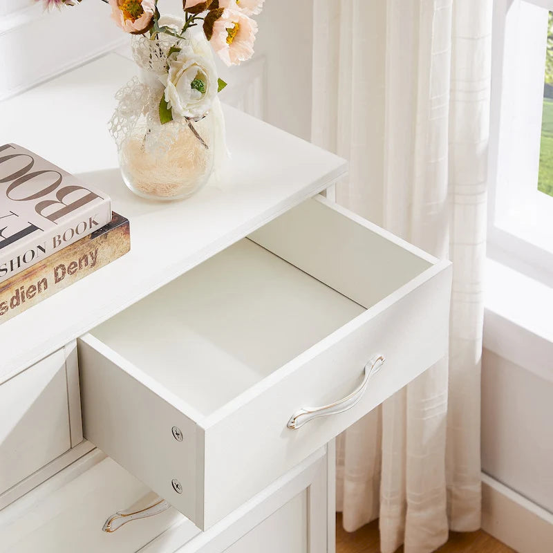 Commode en bois long à 9 tiroirs avec poignées antiques