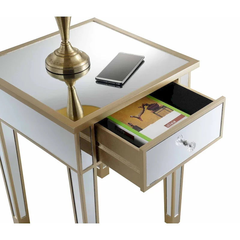 Table d'appoint à 1 tiroir avec miroir Gold Coast
