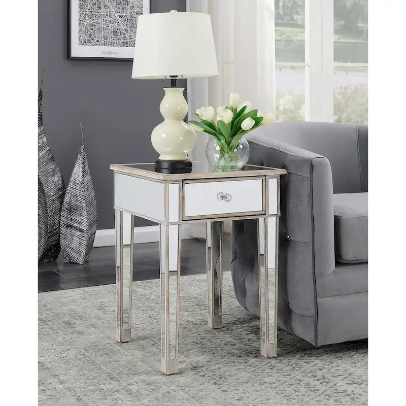 Table d'appoint à 1 tiroir avec miroir Gold Coast