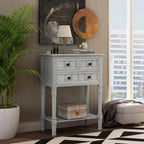 Console étroite avec trois tiroirs de rangement et une étagère inférieure
