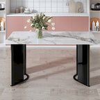 Table à manger rectangulaire en faux marbre blanc - Marbre blanc