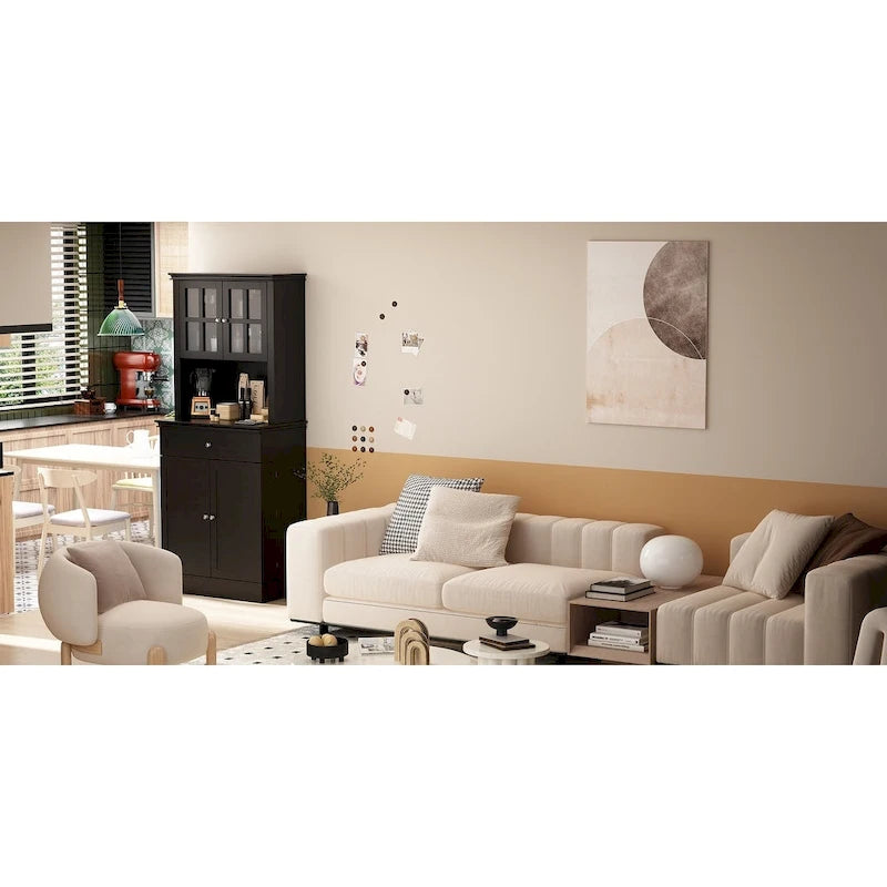 Buffet avec vaisselier, armoire de rangement de cuisine, buffet blanc