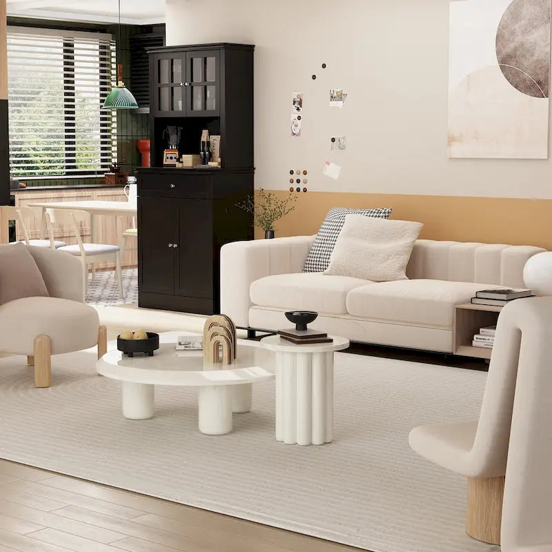 Buffet avec vaisselier, armoire de rangement de cuisine, buffet blanc