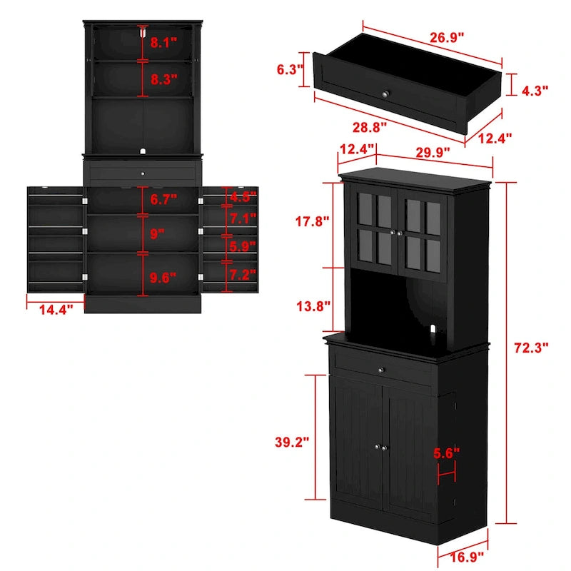 Buffet avec vaisselier, armoire de rangement de cuisine, buffet blanc