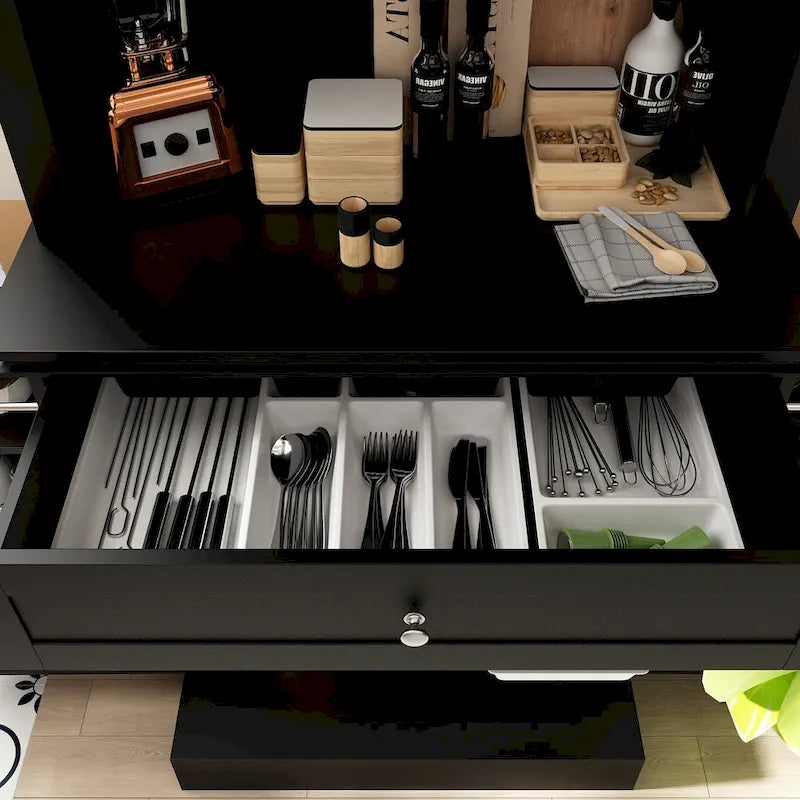 Buffet avec vaisselier, armoire de rangement de cuisine, buffet blanc
