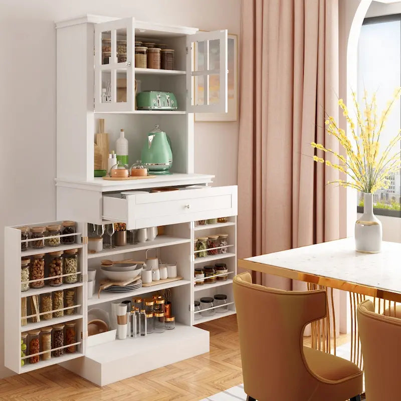 Buffet avec vaisselier, armoire de rangement de cuisine, buffet blanc