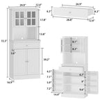 Buffet avec vaisselier, armoire de rangement de cuisine, buffet blanc