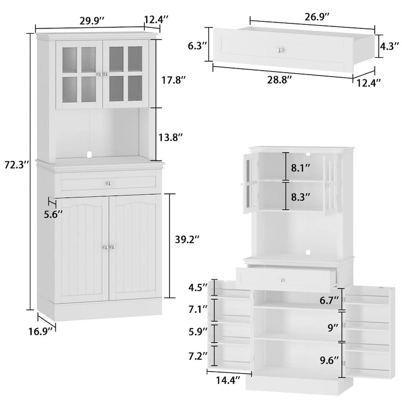 Buffet avec vaisselier, armoire de rangement de cuisine, buffet blanc