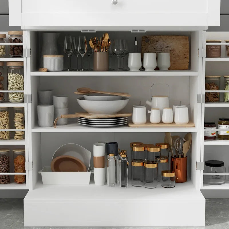 Buffet avec vaisselier, armoire de rangement de cuisine, buffet blanc