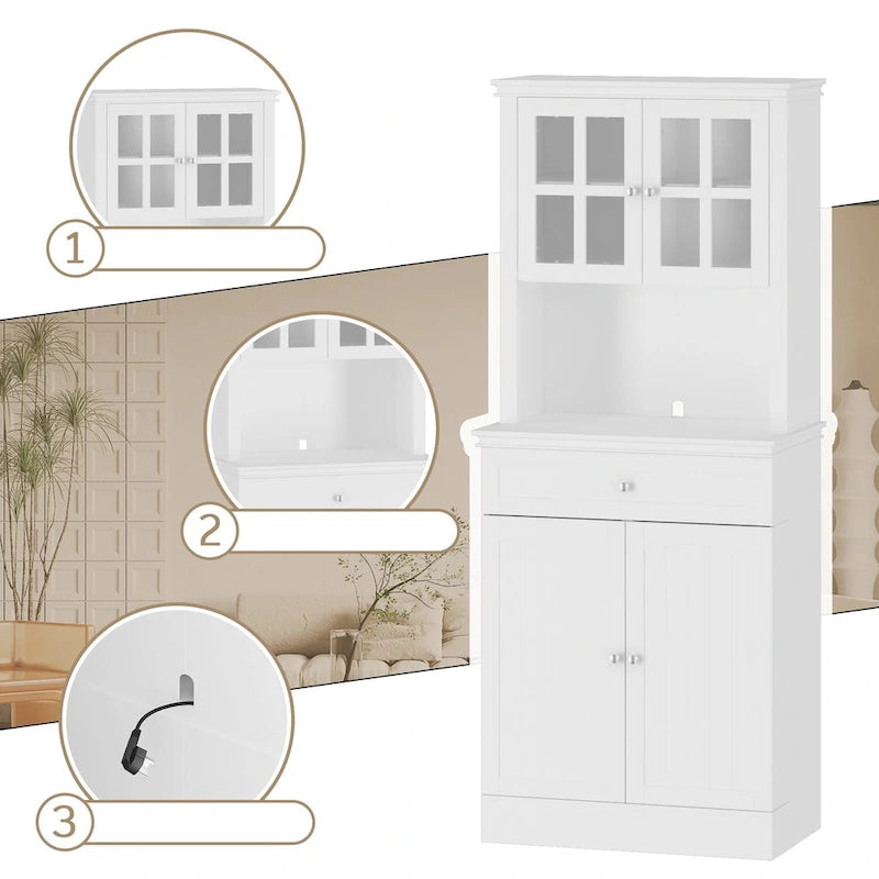 Buffet avec vaisselier, armoire de rangement de cuisine, buffet blanc