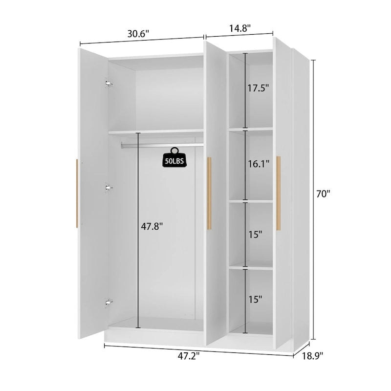 Armoire de rangement en bois avec 6 cubes de rangement et tringle à vêtements