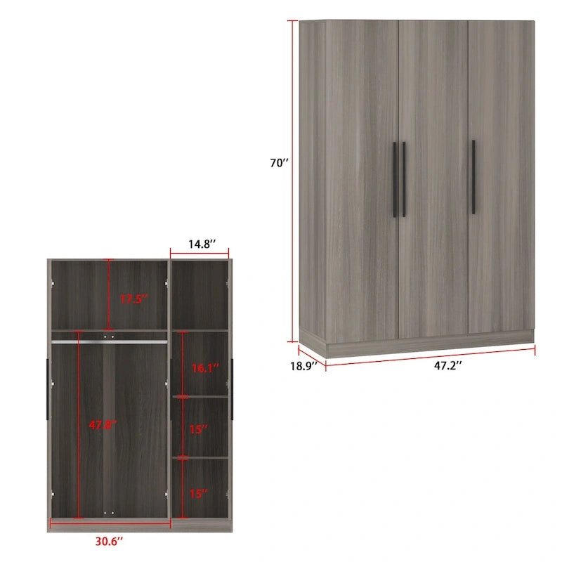 Armoire de rangement en bois avec 6 cubes de rangement et tringle à vêtements