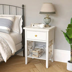 Table d'appoint blanche vieillie COSIEST avec tiroir - 14P x 18L x 26,4H