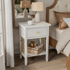 Table d'appoint blanche vieillie COSIEST avec tiroir - 14P x 18L x 26,4H