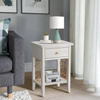 Table d'appoint blanche vieillie COSIEST avec tiroir - 14P x 18L x 26,4H