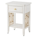 Table d'appoint blanche vieillie COSIEST avec tiroir - 14P x 18L x 26,4H